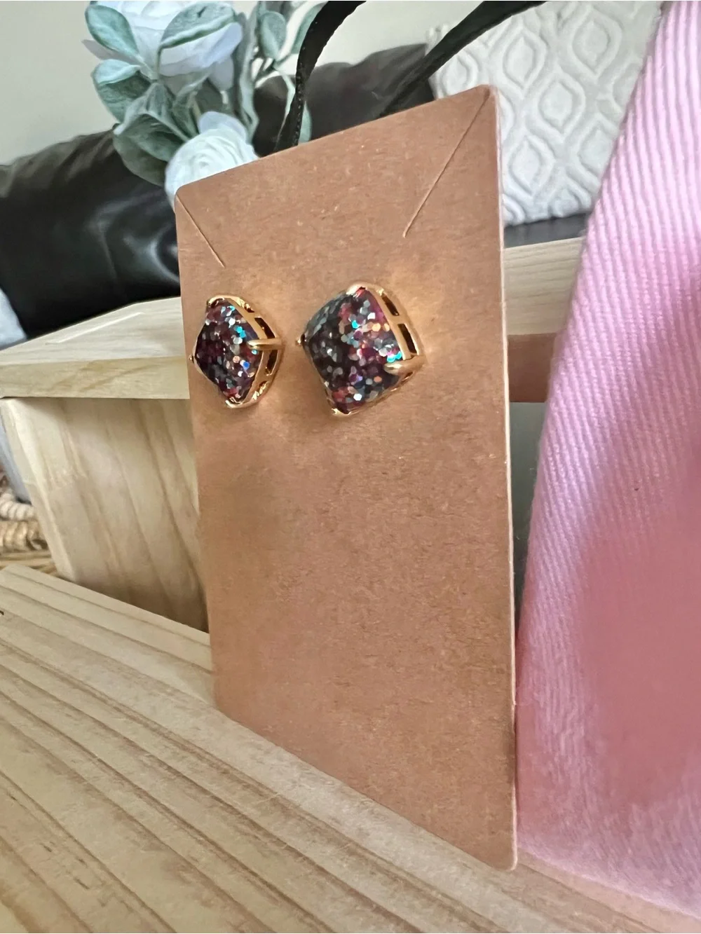 kate spade Multicolor Glitter Square Stud Earrings♠️